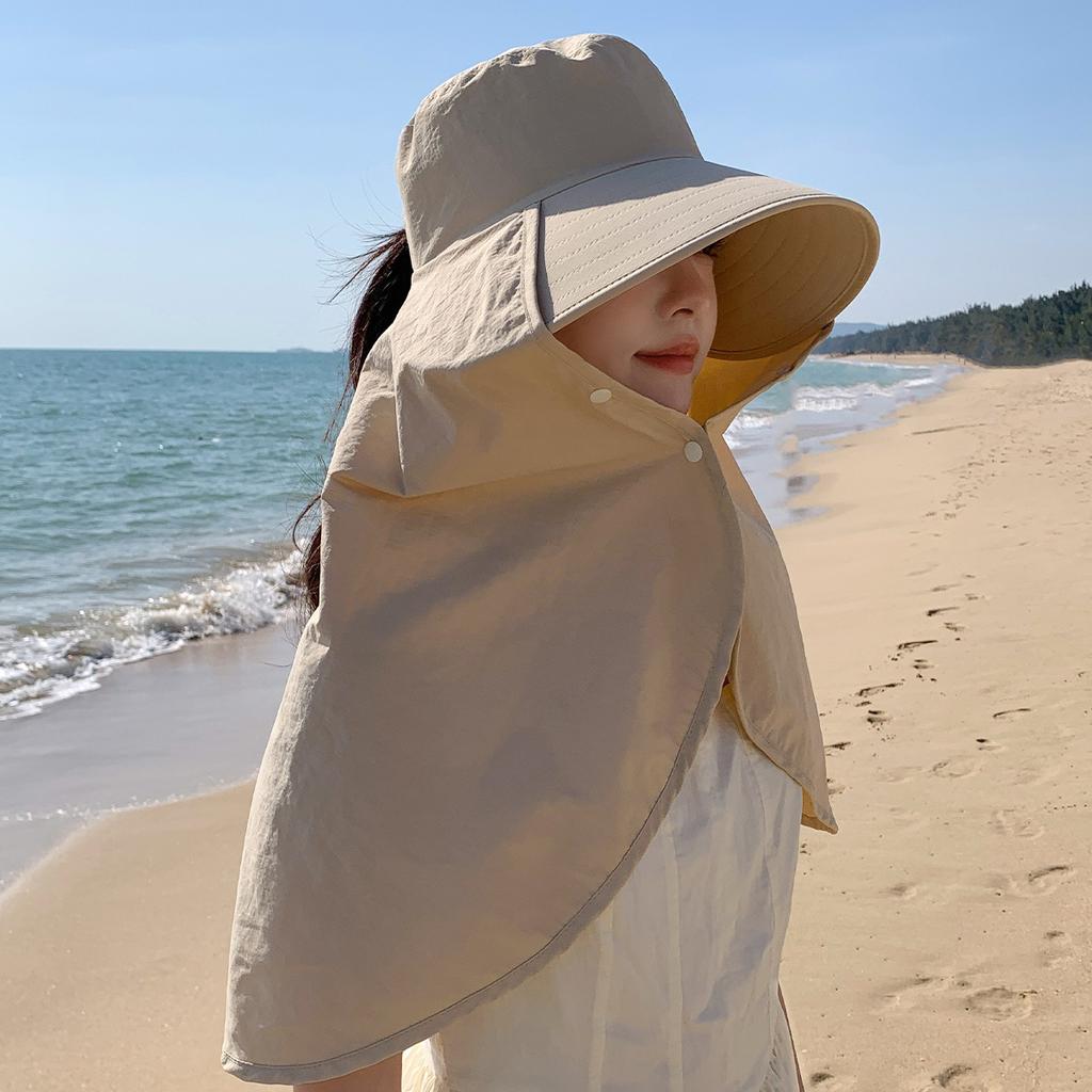 Outdoor Sun Protection Large Shawl Integrated Hat Shoulder and Neck Sun Hat Face Cover Big Eaves Sun Hat Beach Fisherman Hat