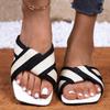 Stylish Black and White Strappy Flat Sandals - Elegant Open-Toe Design with Adjustable Straps, Perfect for Summer and Beach Wear