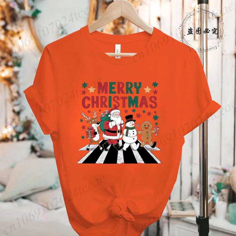 Merry Christmas Women Fashion T Shirt Christmas Print Funny Tops Womens Casual TShirt Holiday Xmas Party Tee Aesthetic Clothes