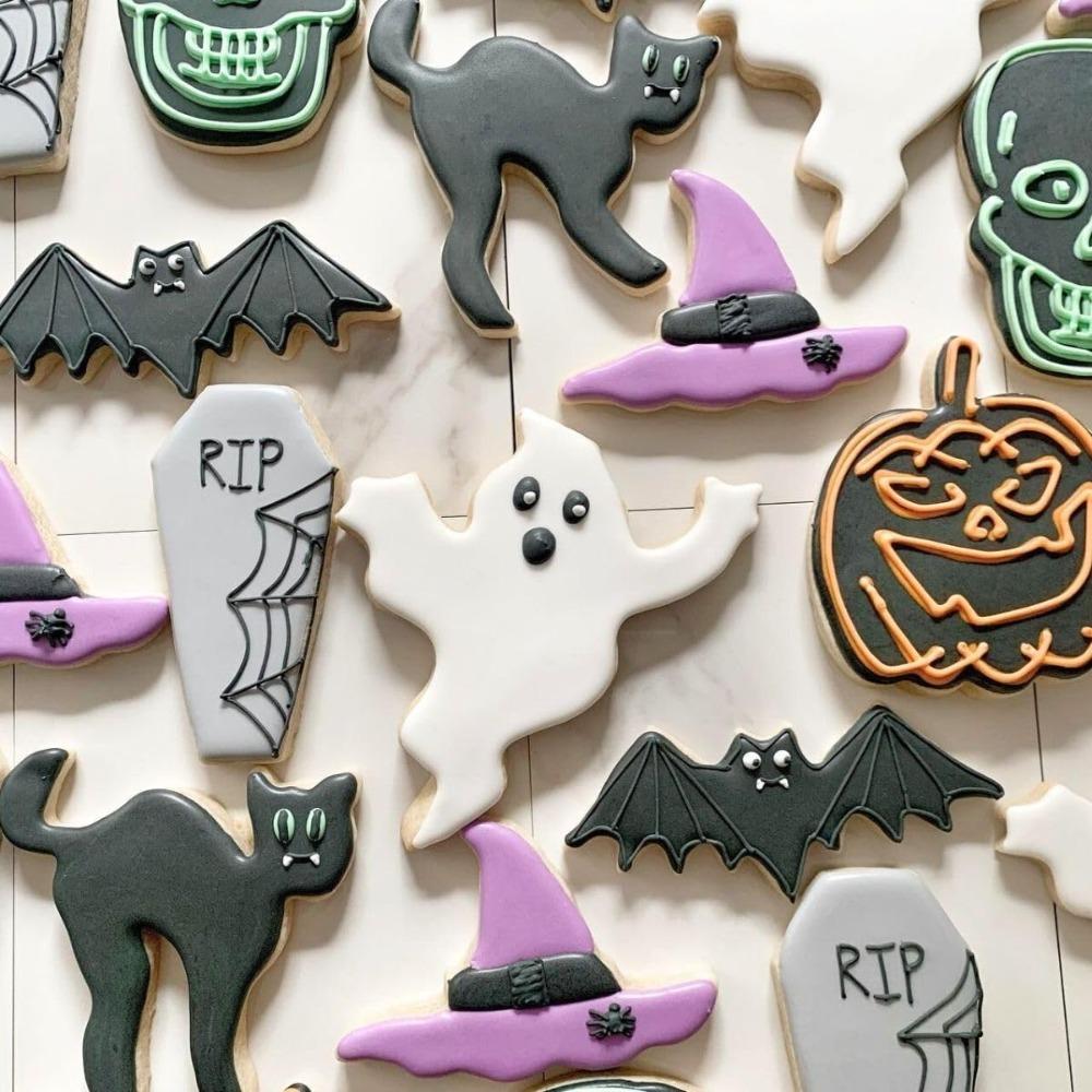 Stainless Steel Halloween Cookie Cutters Set Cartoon Cookie Molds Bat Pumpkin Ghost Biscuit Chocolate Pastry Kitchen Baking Tool