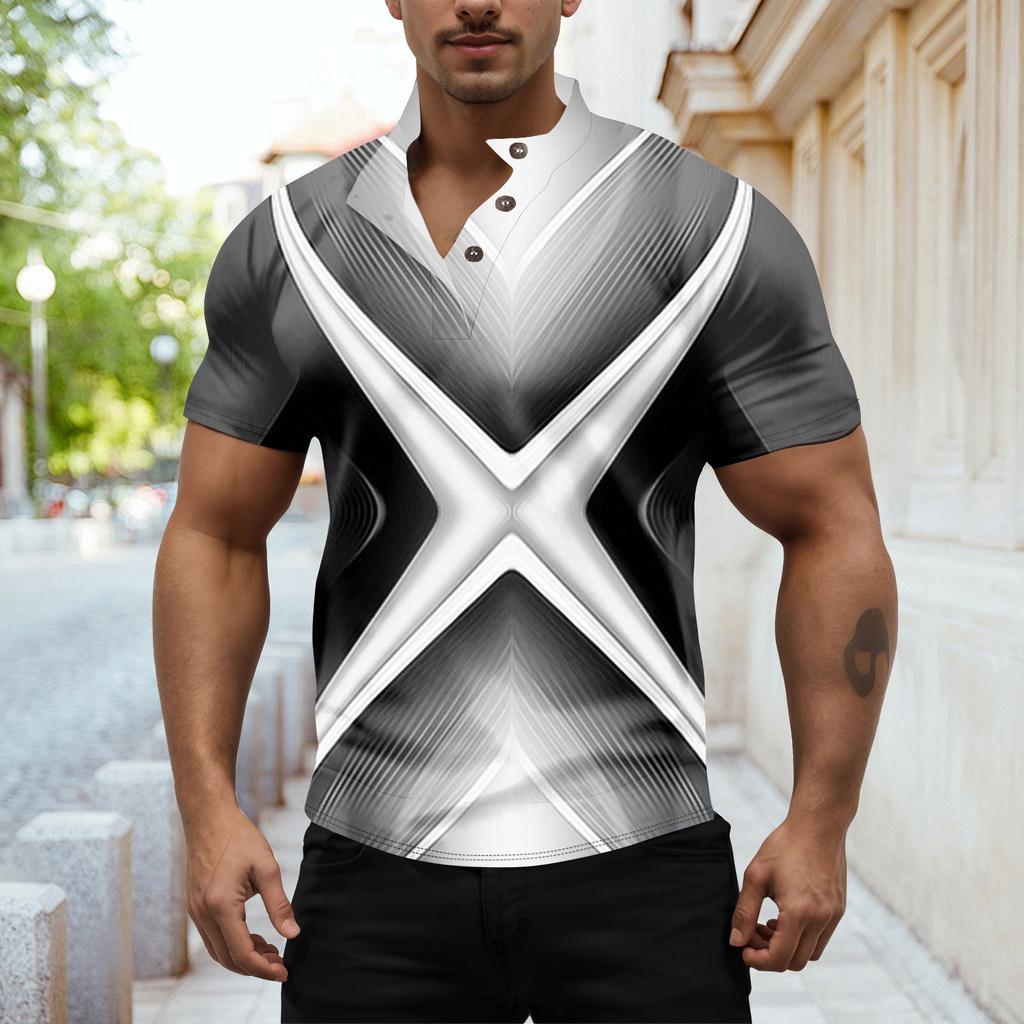 Camisa de manga corta con cuello alto y botones para hombre, estilo informal, de verano