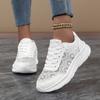 TUINANLE Bequeme Damen weiße flache Schuhe Spitzendesign Atmungsaktiv Leichtgewichtige Freizeit-Sneaker