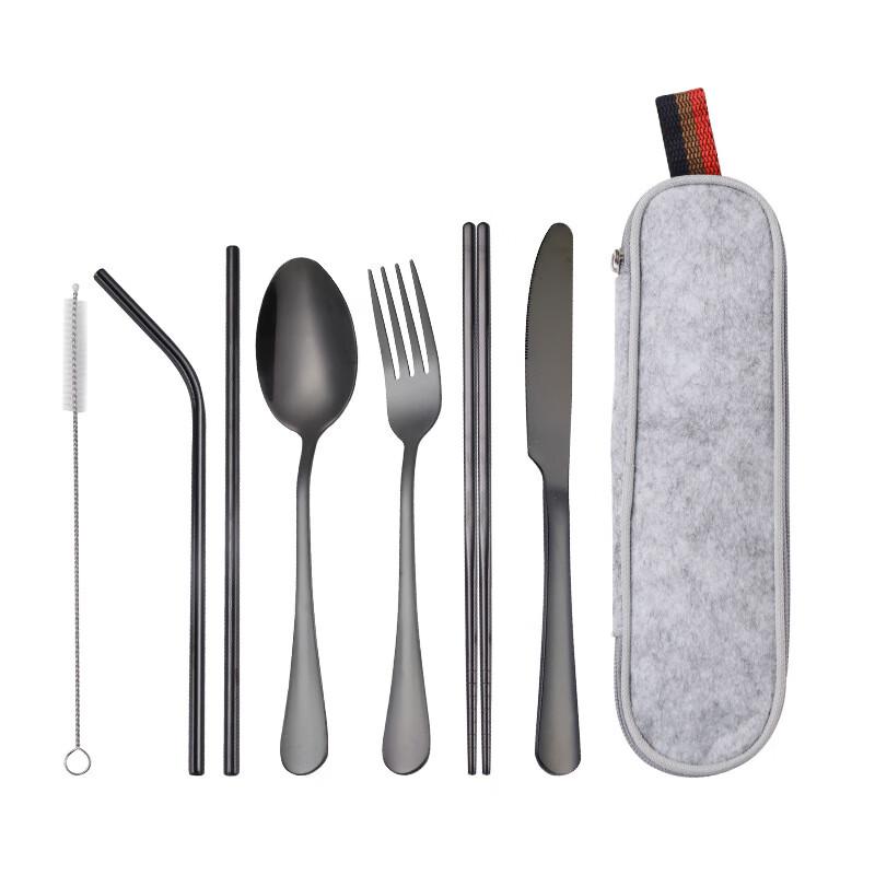 ZISIZ Portable 7-Piece Stainless Steel Camping Cutlery Set