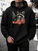 Unisex Hoodie, Halloween, Raccoon Holding Gun And Strawberry Jam Graphic, Pullover Sweatshirt, Streetwear Style, Autumn Winter Casual Wear, Front Pock