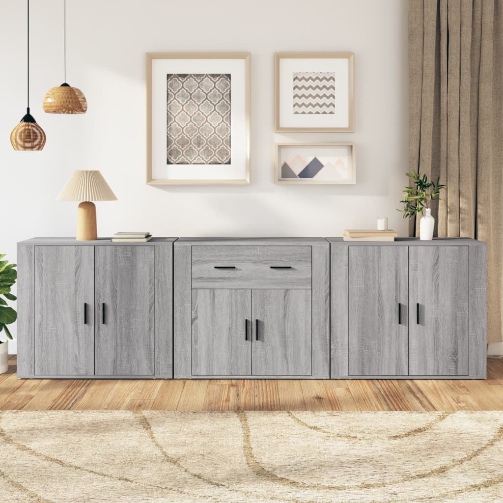 Sideboards 3 pcs Grey Sonoma Particleboard