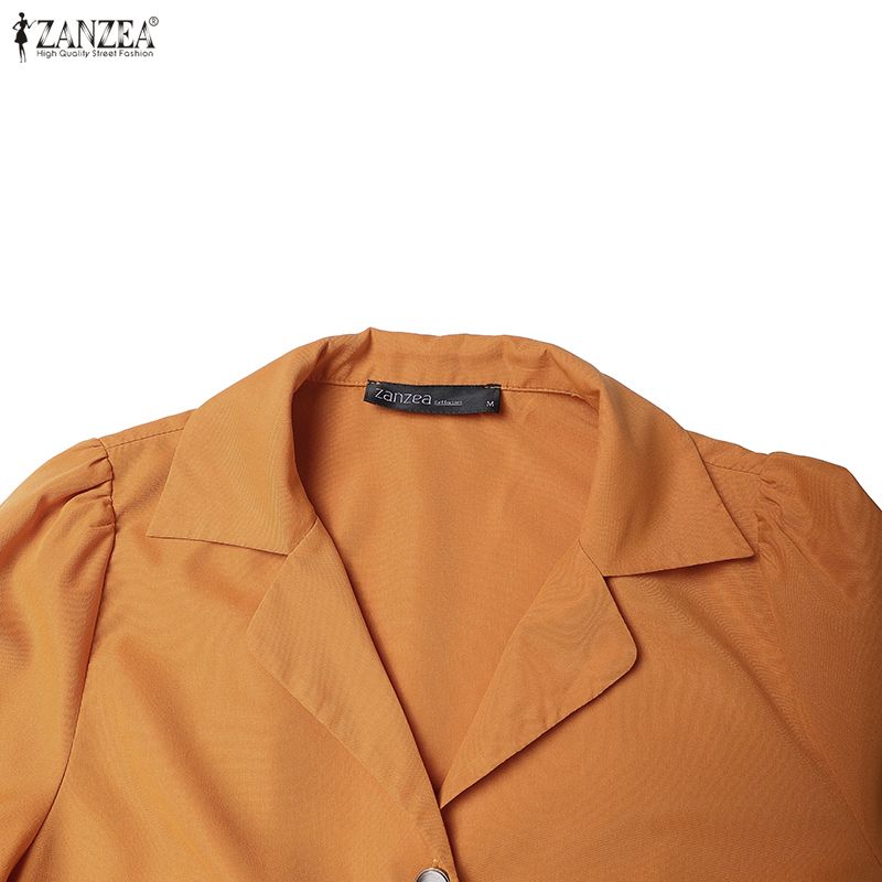 ZANZEA Lässiges Damen-Kleid mit Umlegekragen und langen Ärmeln