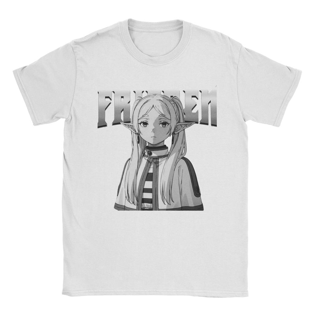 Frieren Anime T-Shirts Men Anime Funny Cotton Tee Shirt Round Collar Short Sleeve T Shirts Printed Clothes