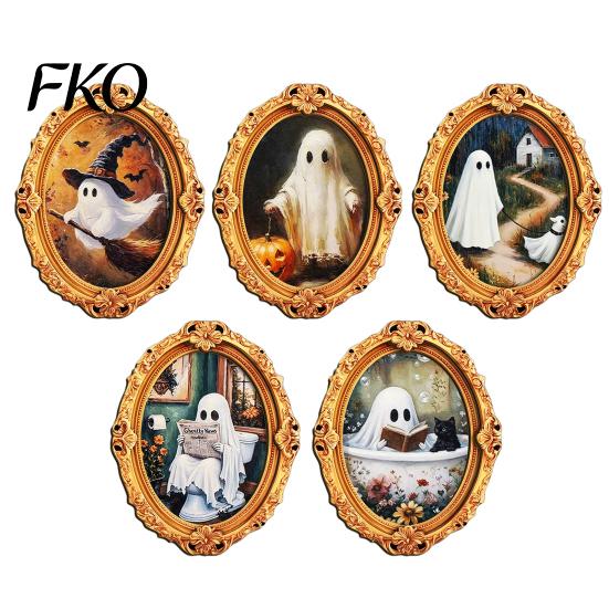 Retro Style Halloween Magnets Vintage Ghost Fridge Magnet, Gold Frame Refrigerator Decoration Home Office Decor with Strong Magnetic Adsorption