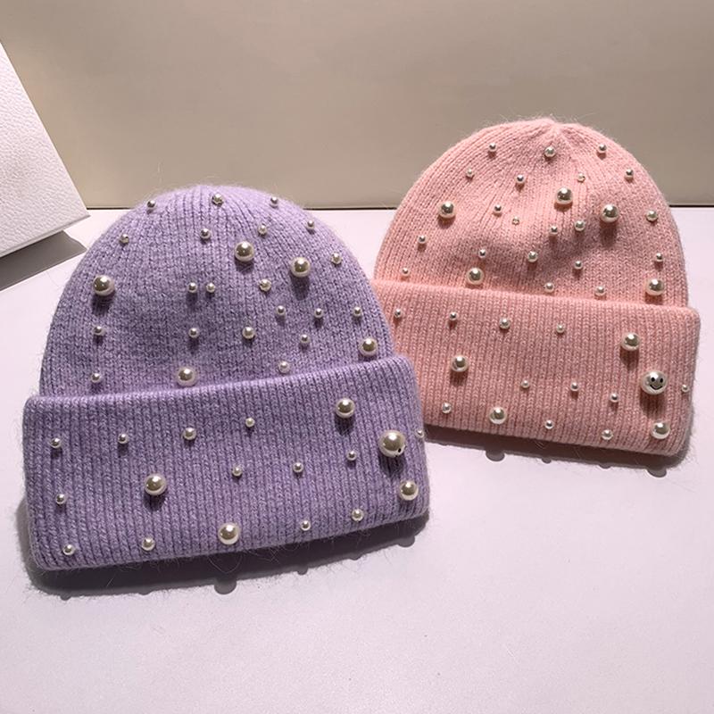 New Autumn And Winter Heavy-Duty Pearl Wool Hat Pearl Fashion Knitted Hat Warm Ear Protection