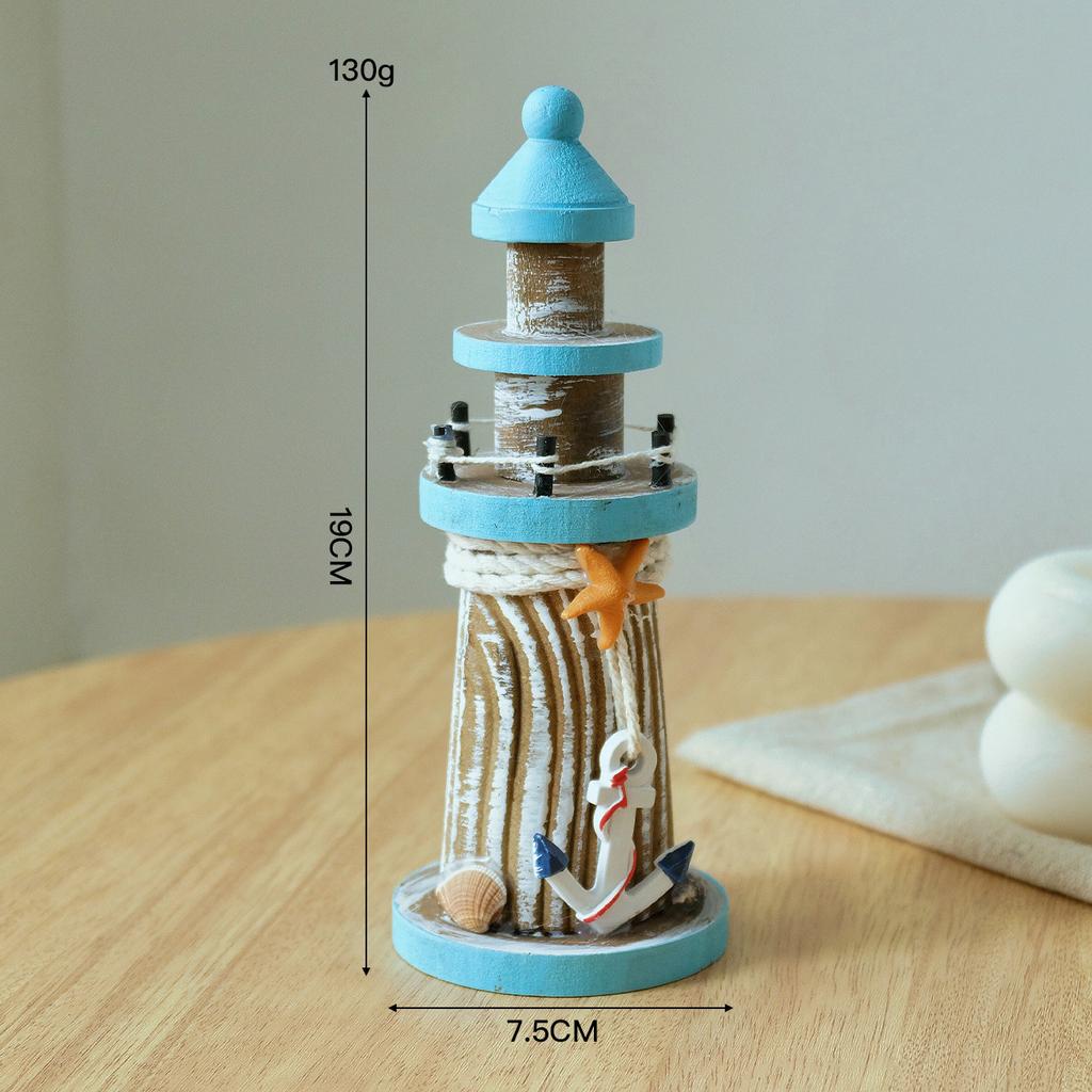 19cm American Style Mediterranean Wooden Watchtower Ornaments Wood Lighthouse Model Crafts Restaurant/Kids Room/Bar Ornaments