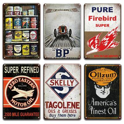 Esso Trojan Amoco Hyvis Motor Oils Metal Tin Sign Vintage Motor Oil Poster Garage Store Home Decoration Metal Art Wall Stickers
