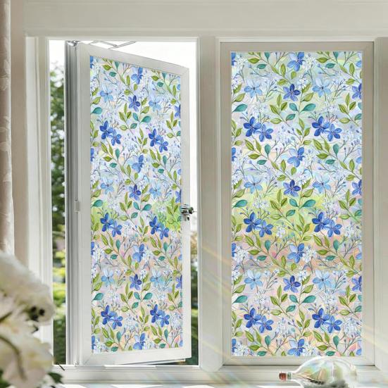 Pellicola Decorativa Arcobaleno per Vetri Privacy Vetro Colorato Fiori Piante Adesivo Riutilizzabile Non Adesivo per Finestre Camera da Letto Blocca Sole