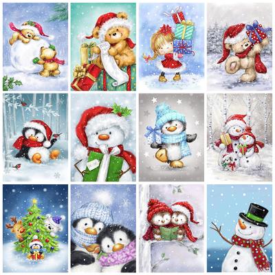 Pictură cu diamant 5D Diy Pom de Crăciun Broderie cu diamante Omul de zăpadă Imagine cu punct de cruce Pinguin Strass Mozaic Kit Home Decor
