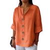 Women's Fashion Casual V,Neck Buttoned 3/4 Sleeve Cotton Linen Top