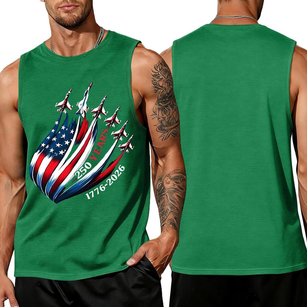 Men's Sleeveless Tank Top Casual Loose Fit Summer Daily Wear Muscle Shirt with Patriotic Graphic Print Lightweight Breathable Fabric