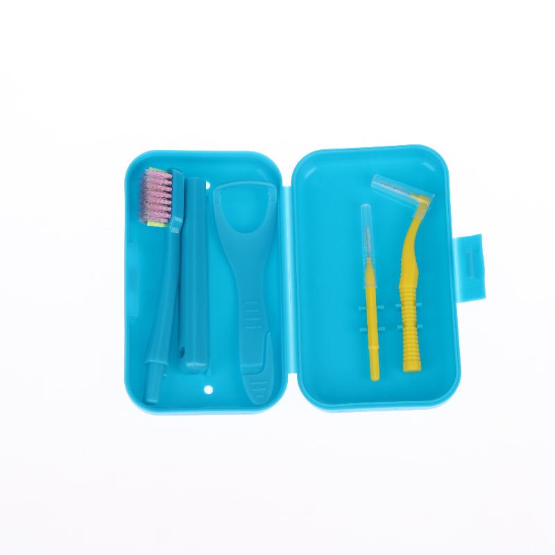 

Dental Cleaning Care Kits Portable Travel Oral Cleaning Kits Detachable Toothbrush Interdental Brush Tongue Scraper Storage Case синий