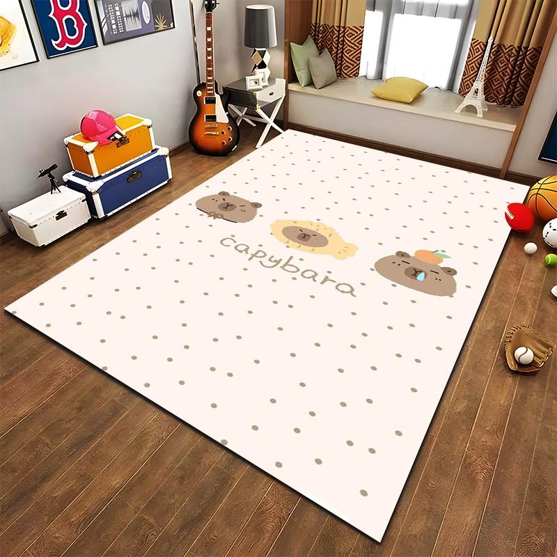 "Cartoon Capybara Pattern Carpet Beige Dotted Soft Floor Mat" Suitable for use as an anti-slip for living room bedroom sofas