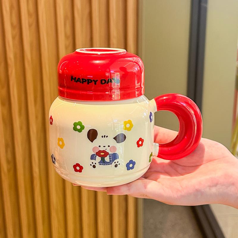 

Cute Pacha Dog Mug Girls Drinking Cup with Lid Spoon Gift Box Children s Ceramic Cup Birthday Gift 401-500ml