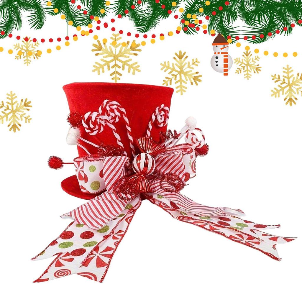 Christmas Tree Topper Decorative Hat Christmas Decorations Hat Topper With Bows Ribbon Retractable Foldable Ornaments