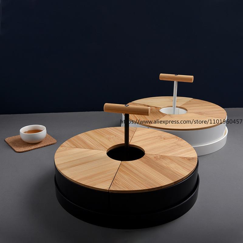 Japanese Style Fruit Plate Dried Fruit Candy Snack Box Creative Partition Bamboo Lid Portable Dried Fruit Box