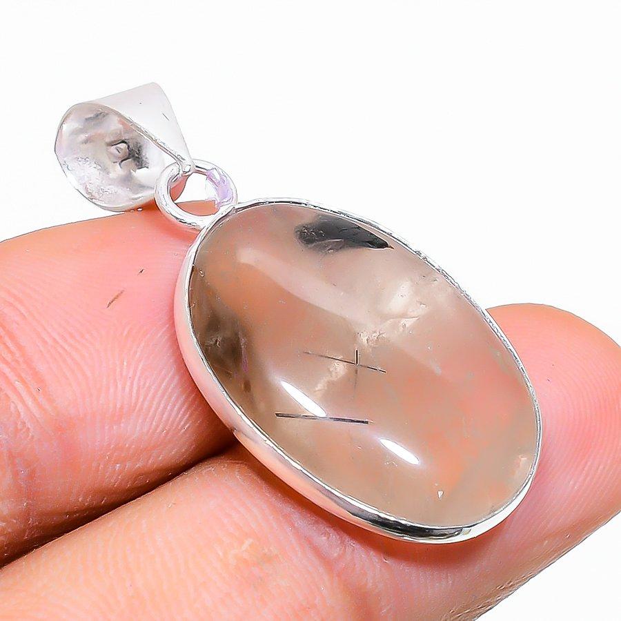 

Natural Black Rutile Gemstone Handmade 925 Sterling Silver Pendant 1.38 f6l84