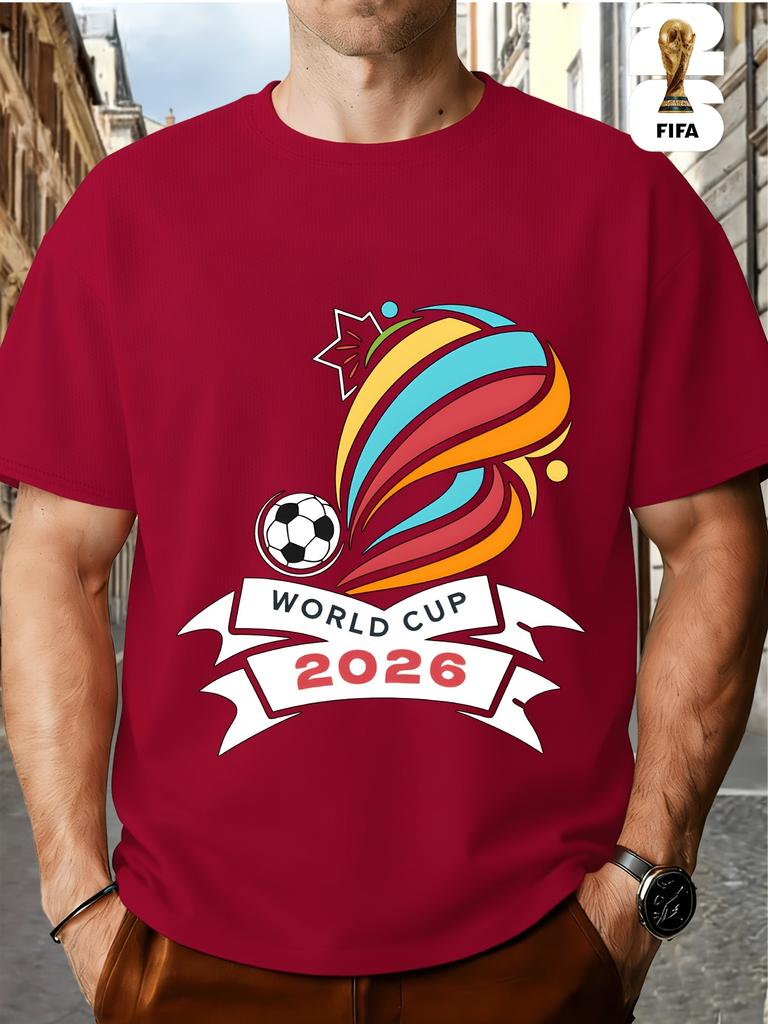 FIFA World Cup Football. US, Canada And Mexico Themed Printed Crew Neck Men's T-Shirt, Regular Men's Undershirt