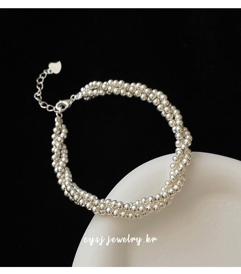 Cui Yan S925 Sterling Silver Korean Style Women's Three-Strand Bead Bracelet