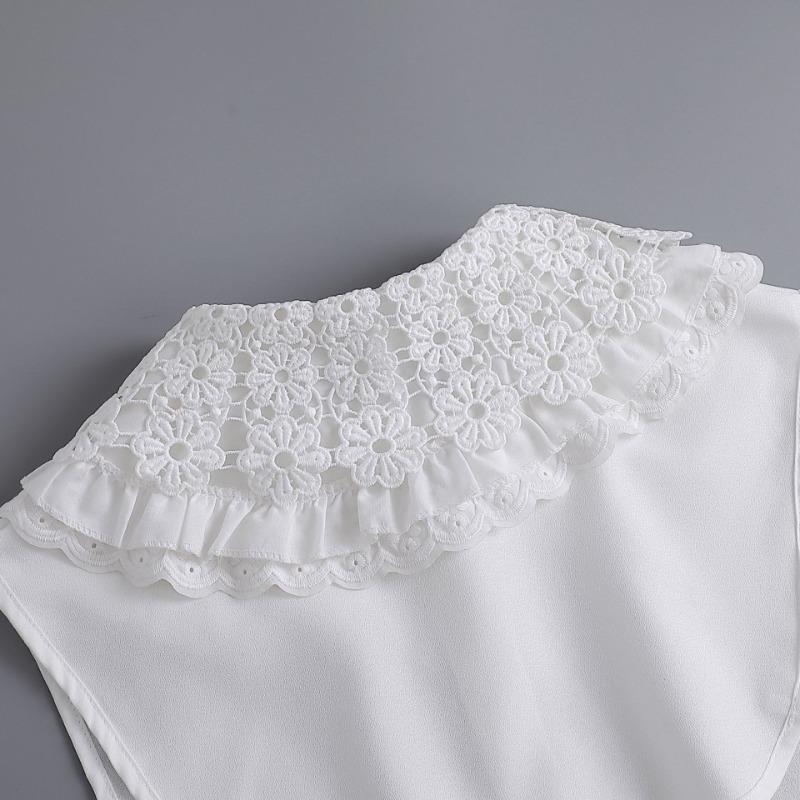 Perfect Match White Big Lapel Shawl Doll False Collar For Women Girls Ruffled Trim Detachable Half Shirt Lapel Blouse Collar Decor