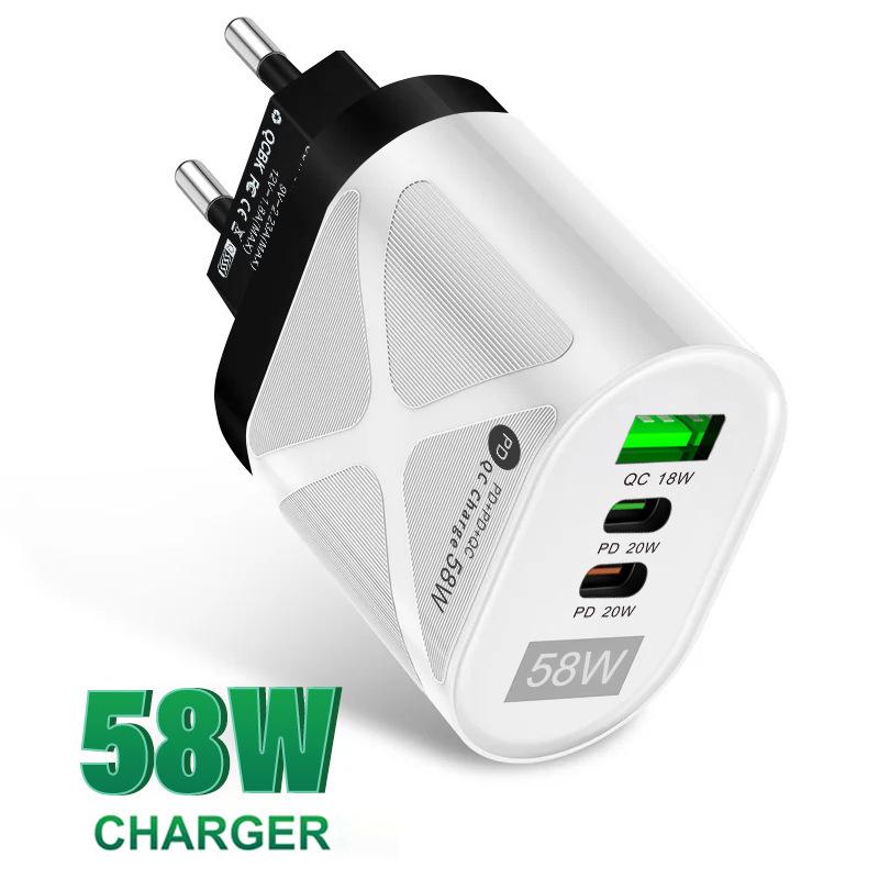 PD33W QC3.0 65W GaN Multi-port Fast Charging European Standard Charger with 9V/12V Support
