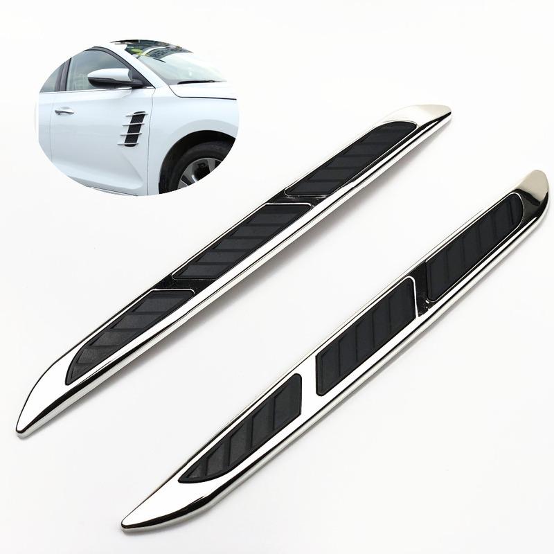 Universal Car Hood Side Flow Vent Fender Air Net Door Decals Auto Sticker DIY Simulation Car Shark Gills Outlet Soft +ABS Plated