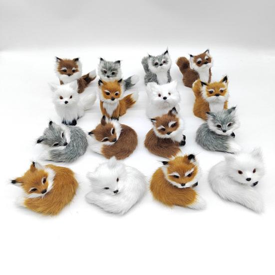 Niedliche Simulation Fuchs Lieblich Realistisch Mini Tierfigur Plüschtier Ornament Kunststoff Kunstfell Fuchs Figuren Tiermodell Ornament Autodekoration