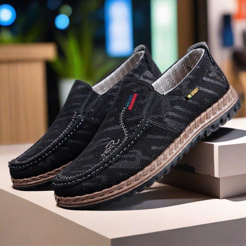 

Мужская обувь, дышащая сетчатая плоская повседневная обувь, легкие удобные кроссовки для ходьбы, теннисные туфли-лоферы 44 чёрный