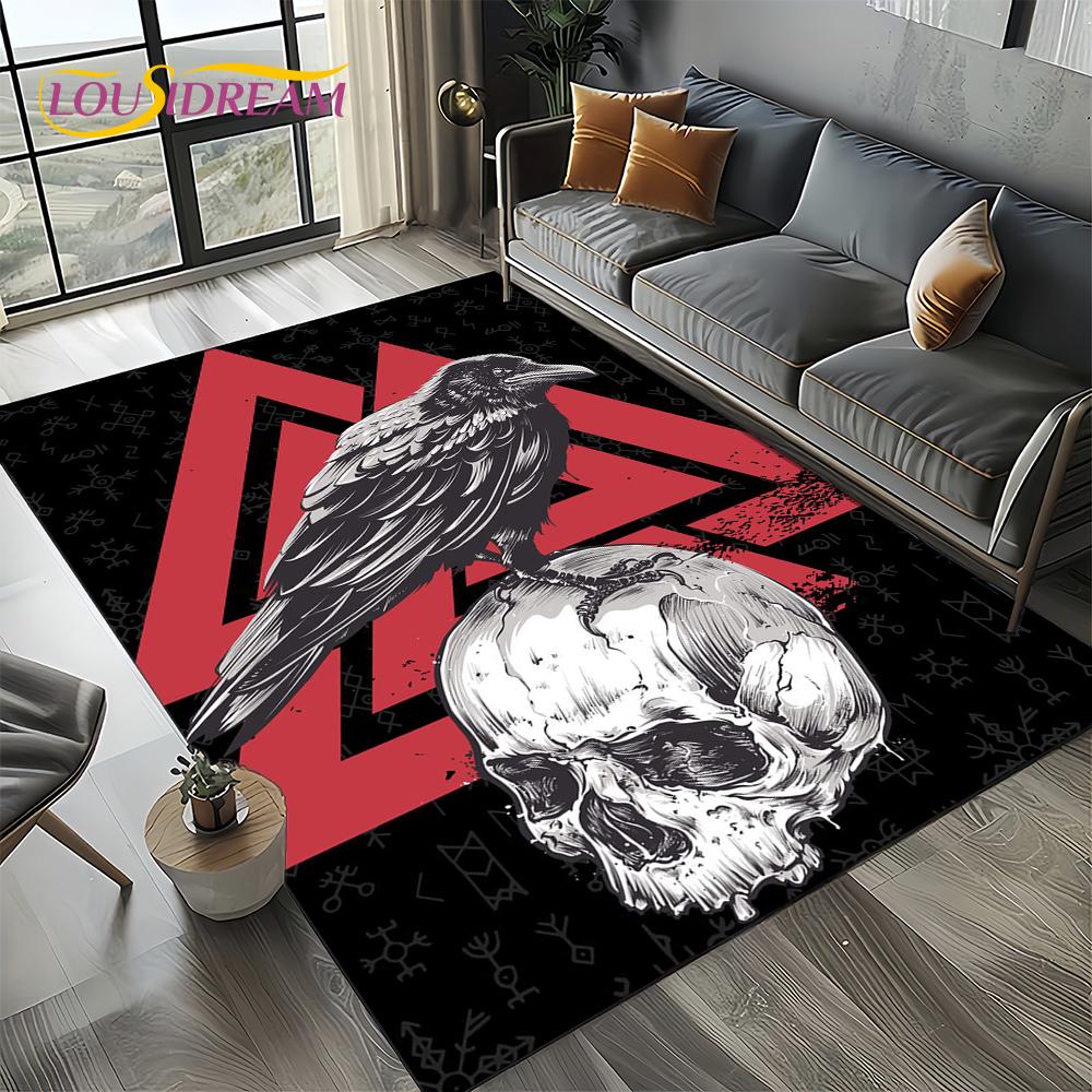Odin Simbolo Vichingo Valknut Nordico Valhalla Tappeto Tappetino per Soggiorno Camera da Letto Casa Decorazione Divano, Tappeto da Area Tappetino Antiscivolo per Pavimento
