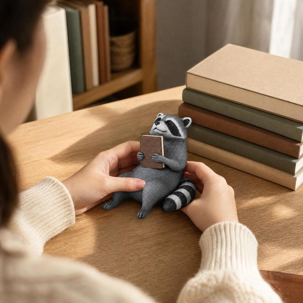 Sculptural Raccoon Bookend Cute Heavy Duty for Office