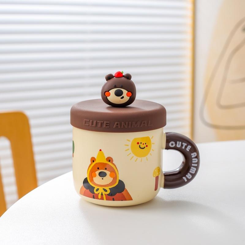 Creative Cartoon Mug Ceramic Cup Water Cup with Lid Cute Coffee Cup Children Water Cup Gift Birthday Gift