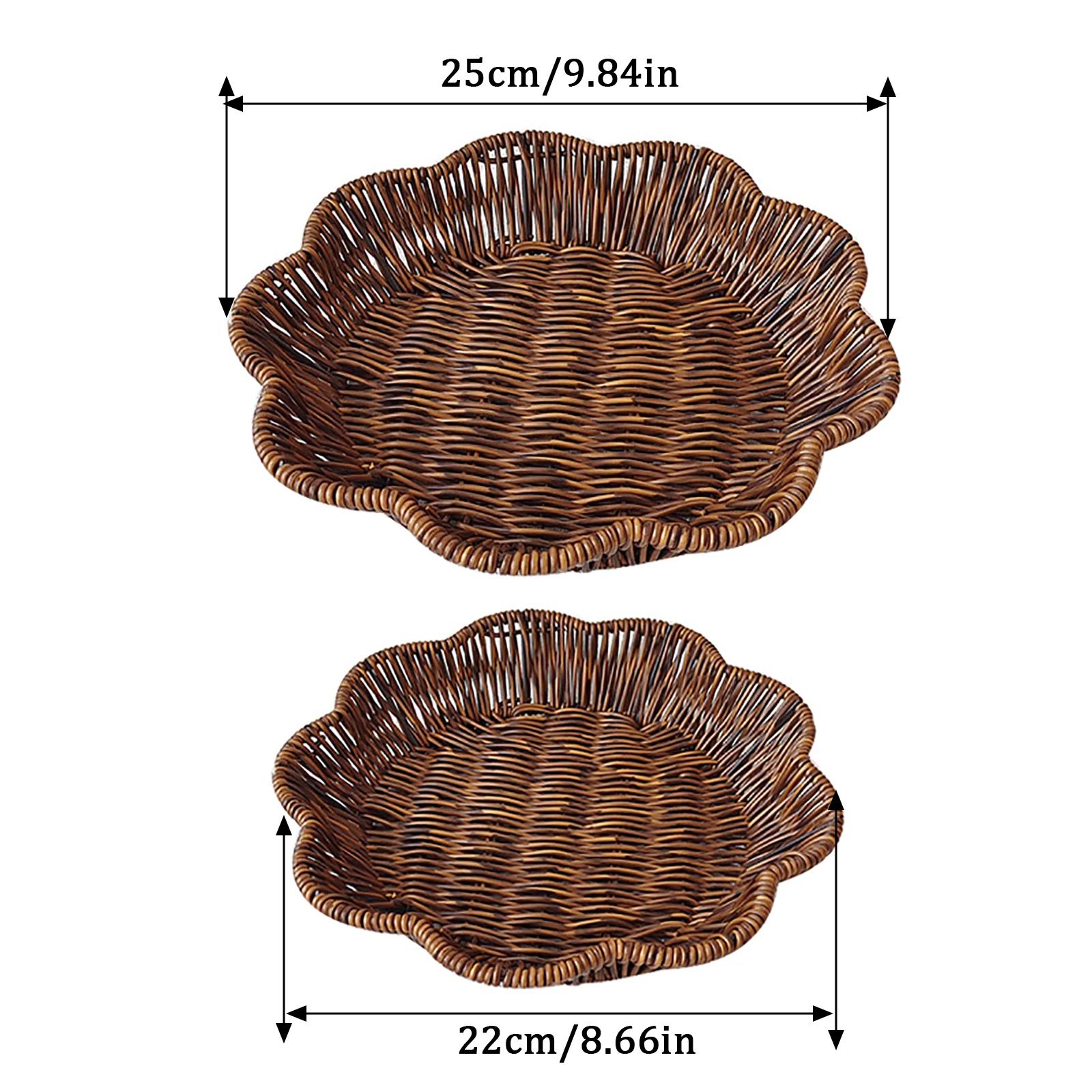 

2pcs Imitation Rattan Fruit Bread Basket Sundry Storage Basket Hand-Woven Storage Box Home Desktop Display Rattan Storage Basket
