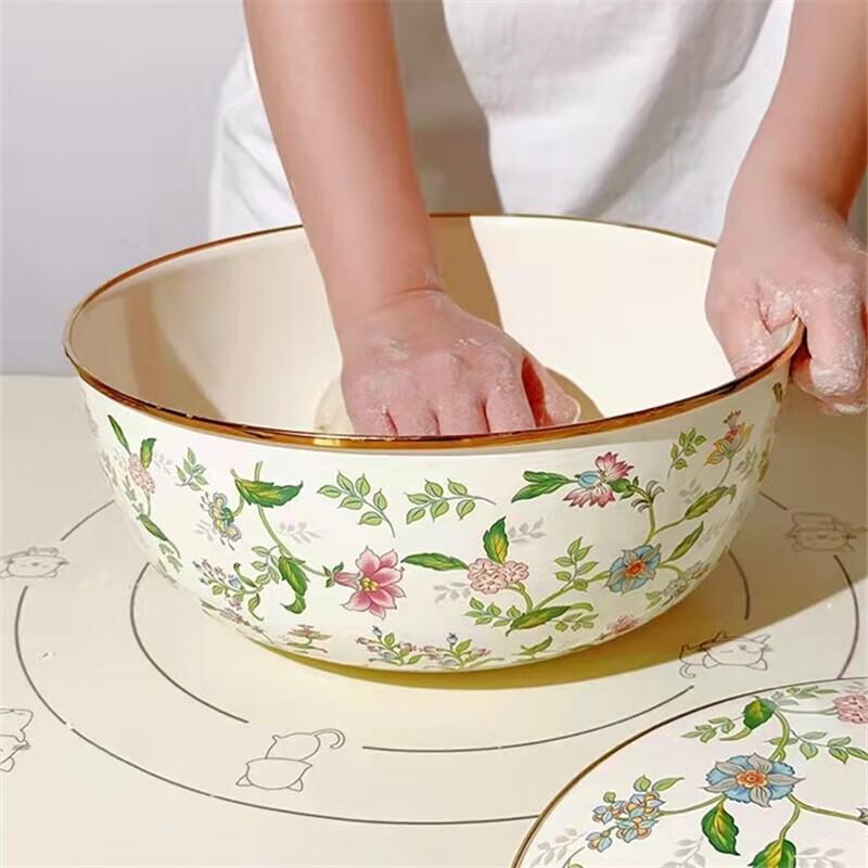 Ningzhao 26cm Enamel Dough Proofing Bowl with Floral Lid