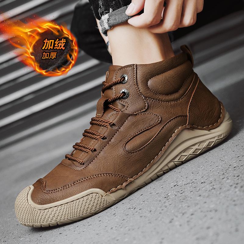 Foreign Trade New Large Size Men's Shoes Hand-sewn Medium and High Top Casual Shoes Leather Flat Bottom Outdoor Tooling Boots