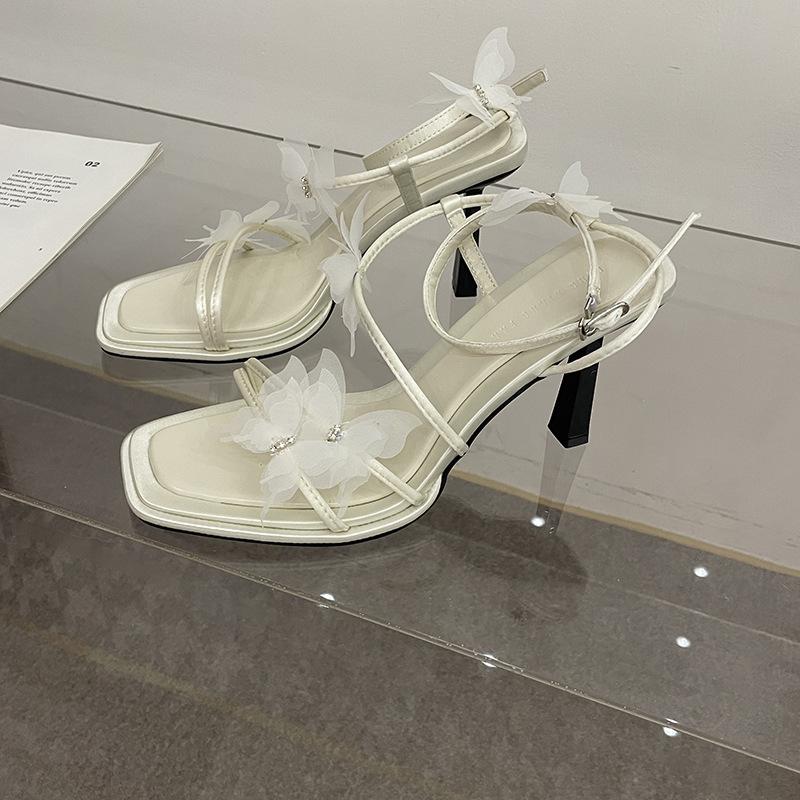 

Butterfly Fairy with Skirt White High Heel Sandals Women s One-Word Open-Toe Stilettos 40