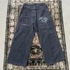 Jeans Harajuku com padrão bordado hip-hop solto grande, tendência da moda americana Y2K, jeans solto masculino, calças largas de rua