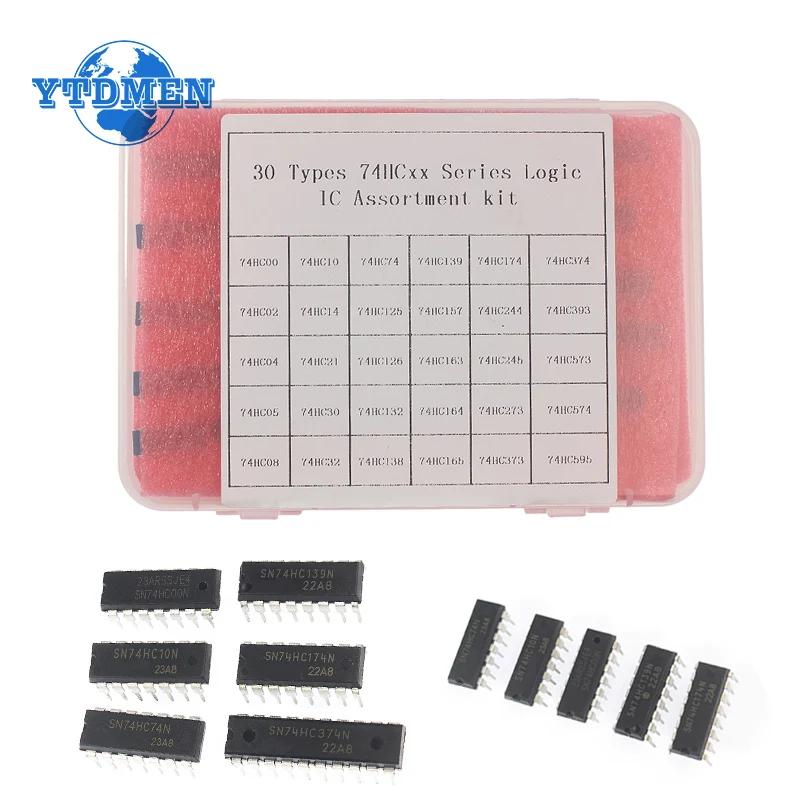 30pcs/box Logic IC Integrated Circuit 74HC Series Assortment Kit 74HC595 74HC573 74HC393 74HC00 74HC30 DIP Register Chip Driver