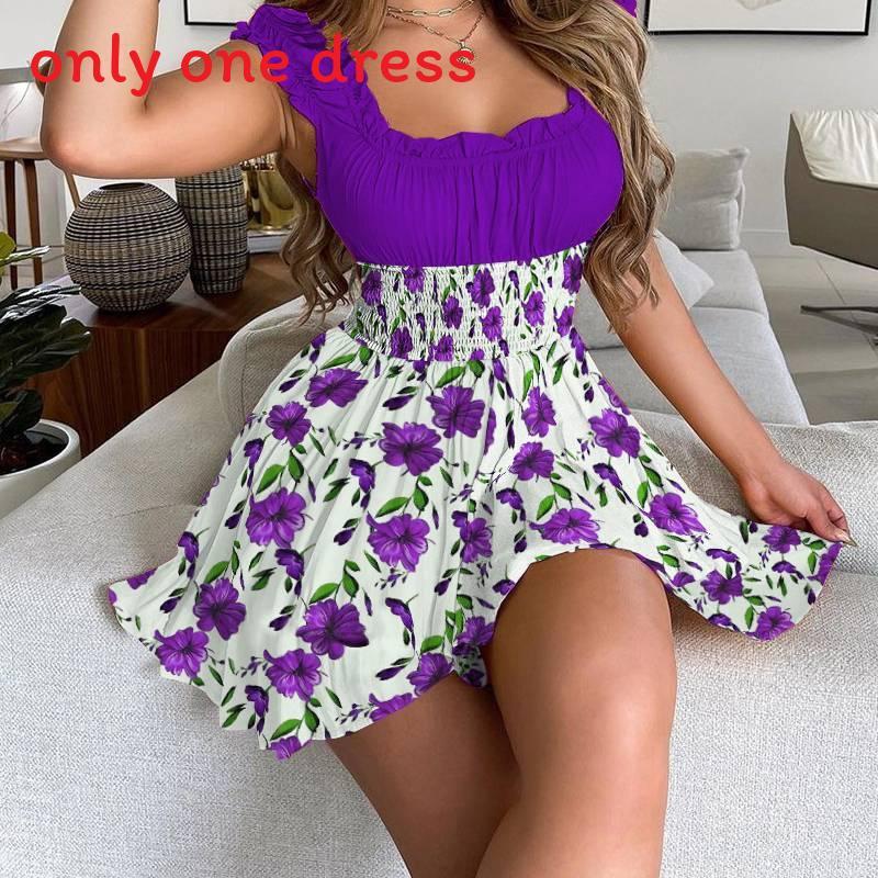 Urban Style Sleeveless Polyester Collage Womens Summer Dress With Pleated Skirt For Casual Wear
