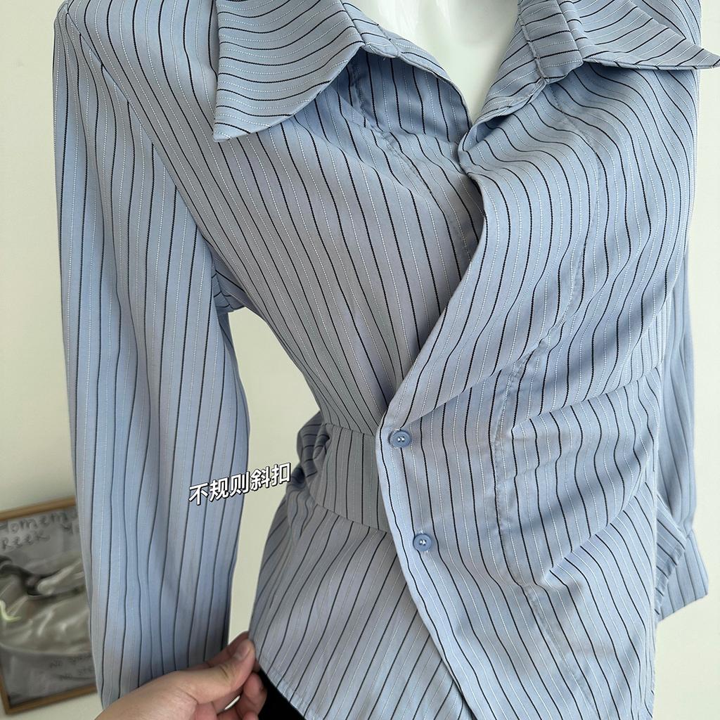 Korean Style Design Shirt Women's Waist Cinching Fashionable Irregular Shirt Top