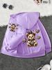 Kids Black Zip Up Hoodie Leopard Print Bear And Heart Graphic Front And Back Pattern Long Sleeve Pocket Girls Hooded Jacket