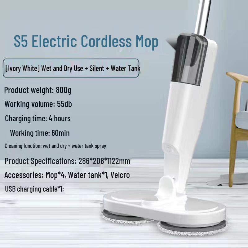 Wireless USB Rechargeable Floor Scrubber with Spray, Humidification, and Electric Mop Function