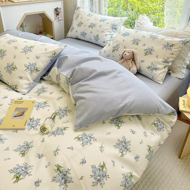 Pure Cotton Printed Four-piece Set, Pure Cotton Bed Sheet, Quilt Cover, Small Fresh Three-piece Set, Bed Home Thickened Quilt Cover