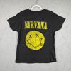 Nirvana Shirt Mens Large Black Yellow Smiley Face Graphic Logo Tee Rock Band Unisex T-Shirt