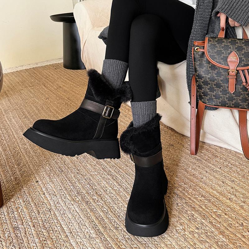 Maillard stora hår två bär snöstövlar 2025 vinter mocka rund tå nordöstra förtjockad päls varm höjande bomullsstövlar