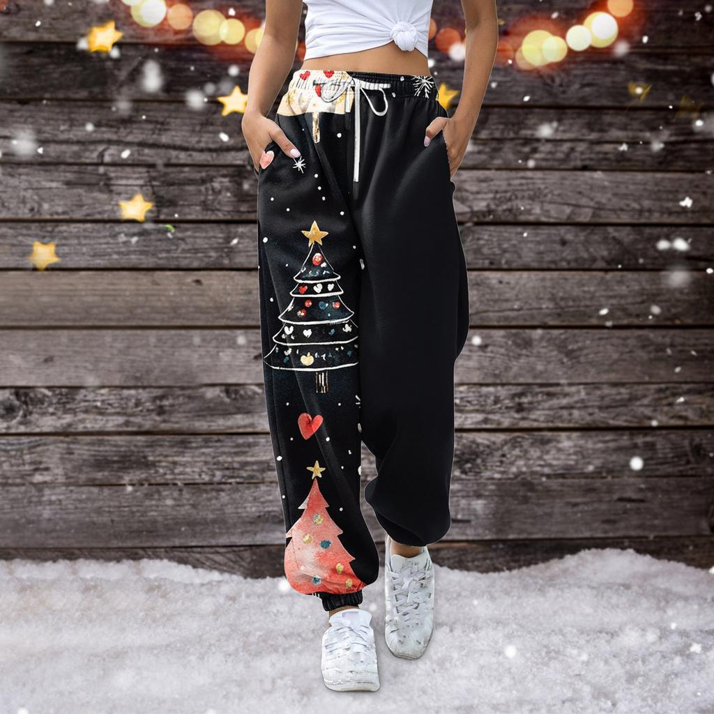 Damen Casual Fashion Jogginghose Weihnachten bedruckte Freizeithose