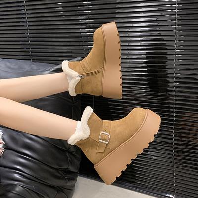 Women's Large Size Winter Warm Fur One Snow Boots Padded Lining Ankle Boots Non-slip Hiking Sports Cotton Boots